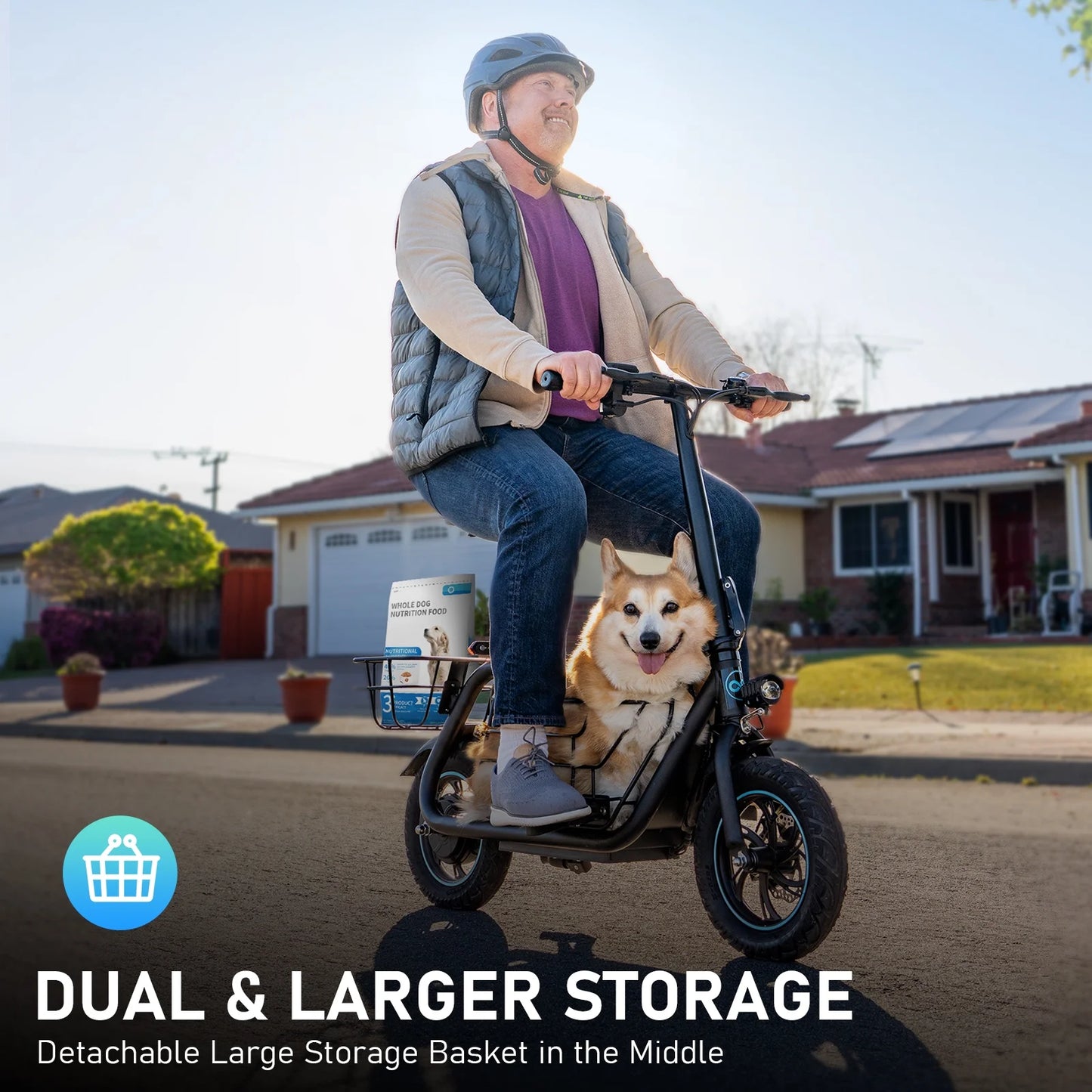 19MPH Foldable 550W Electric Scooter with Seat for Adult,12 Inch Commuter Electric Scooter for Pets with Front & Back Basket, Bigger Seat - up to 21 Miles