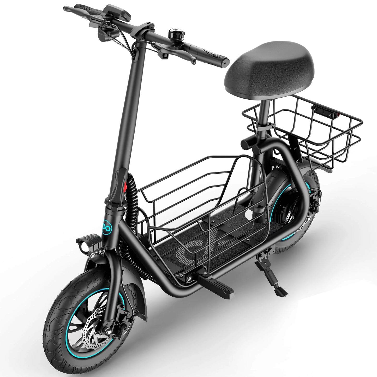 19MPH Foldable 550W Electric Scooter with Seat for Adult,12 Inch Commuter Electric Scooter for Pets with Front & Back Basket, Bigger Seat - up to 21 Miles